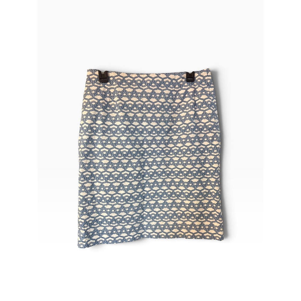 Doncaster Collection Blue White Geometric Link Print Pencil Skirt Womens 10
